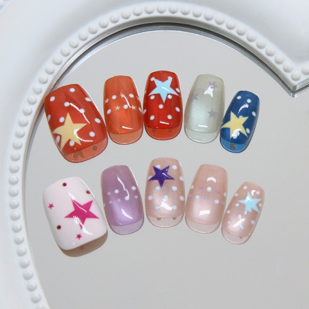 30 pcs Glitter Cat Eye Nails with Star Design Removable Press On Nails