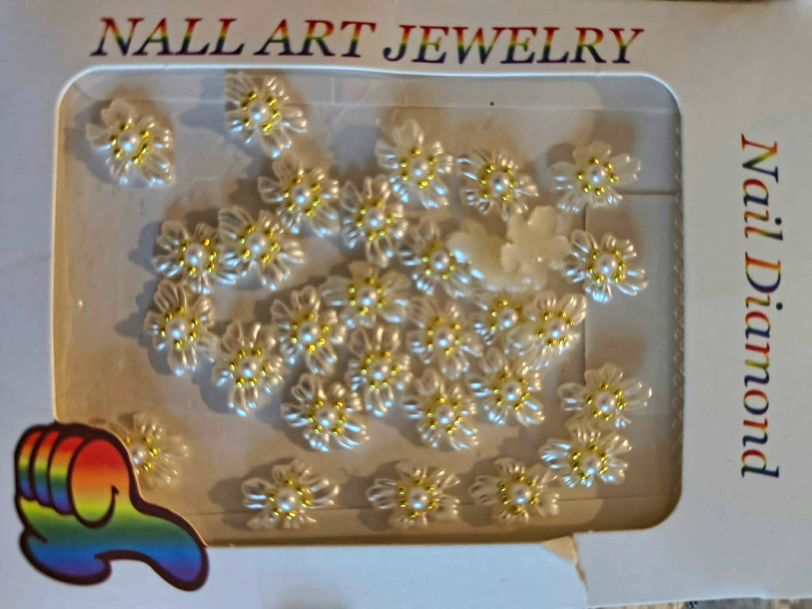 3D Flower Nail Art Decor Rhinestone Metal Bling, White/Gold for Artificial Nails