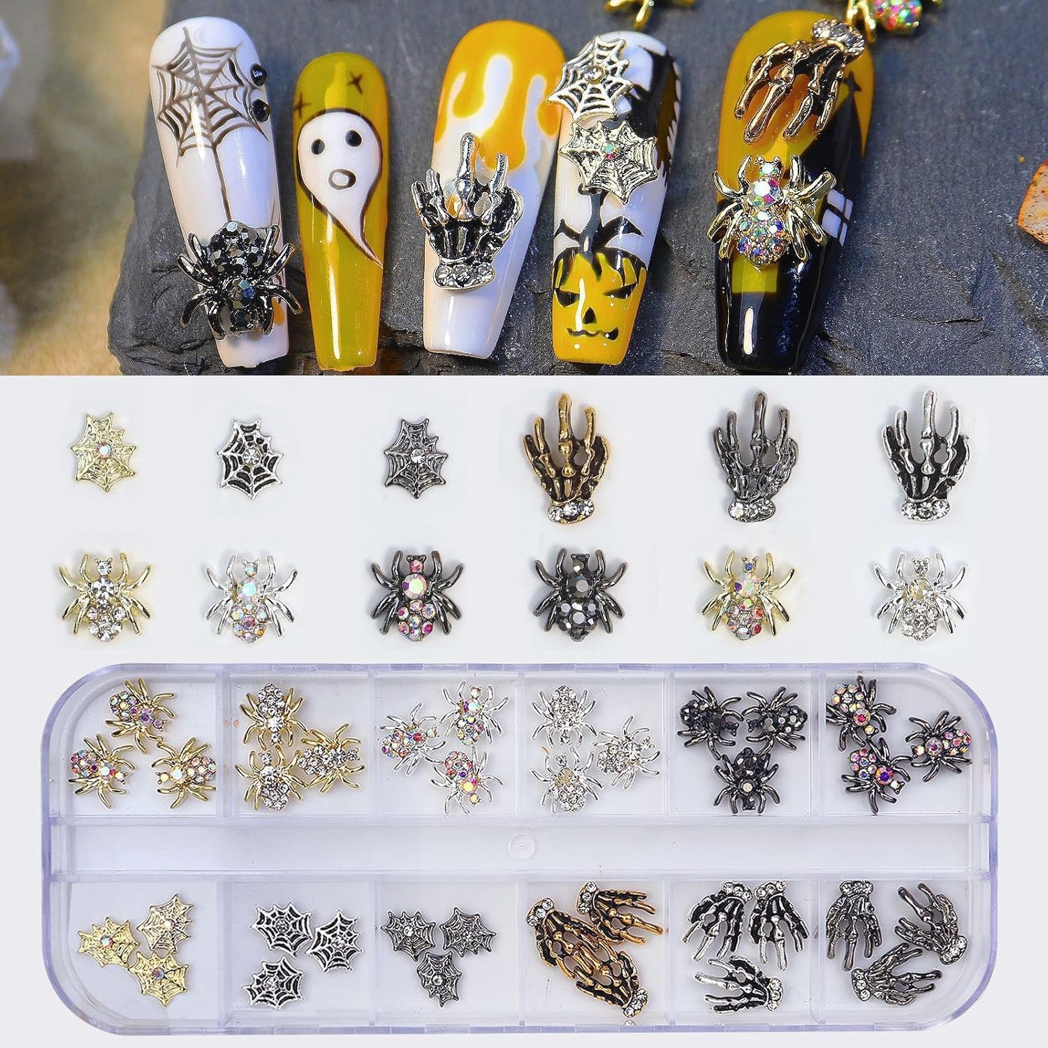 Halloween Nail Charms 3D Spider Hand Alloy Art Supplies Black