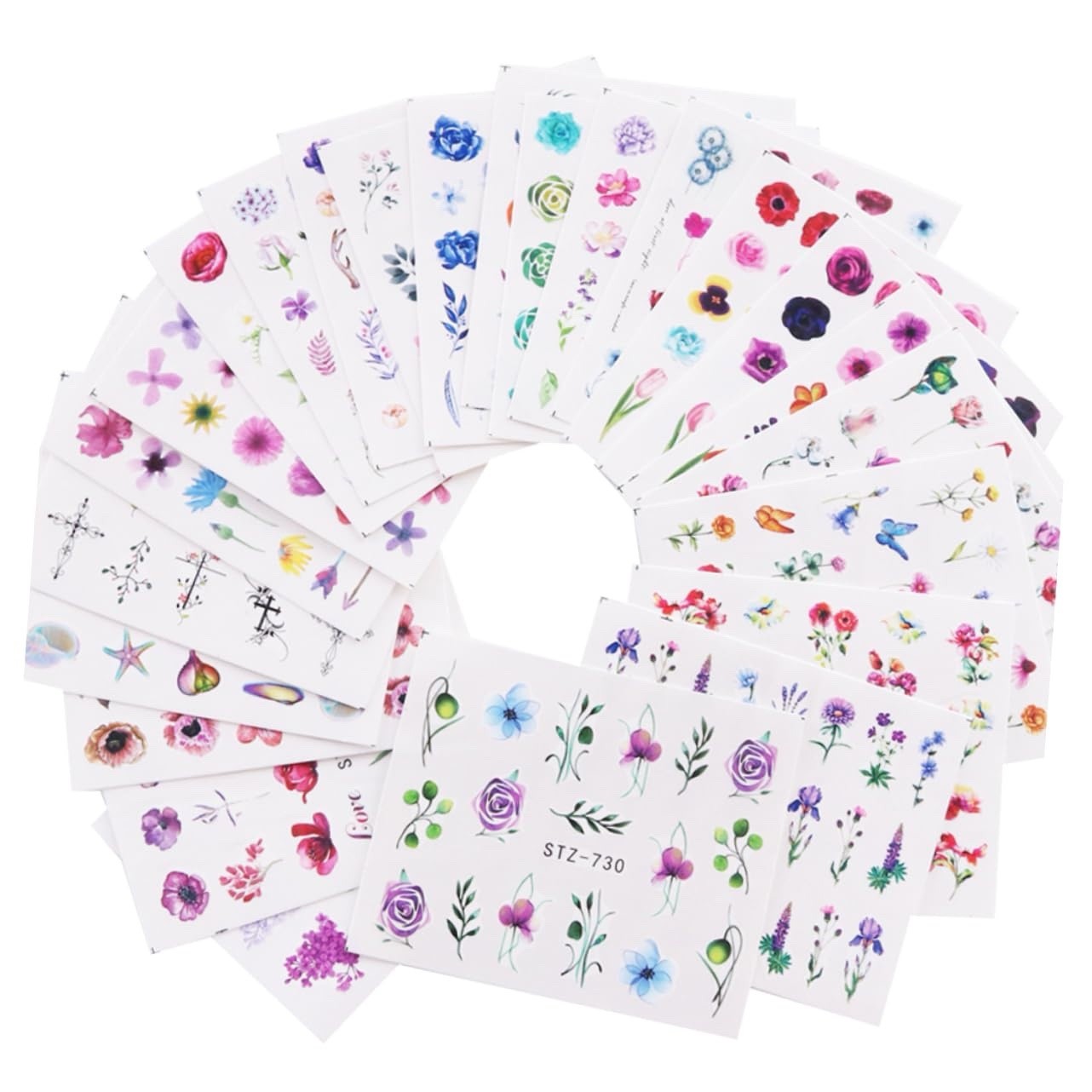 Nail Stickers Nail Art Decals 24pcs Set Watercolor Floral Manicure