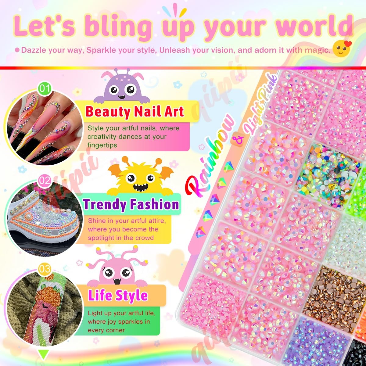 qiipii Light Pink Jelly Rhinestones w B7000 Glue