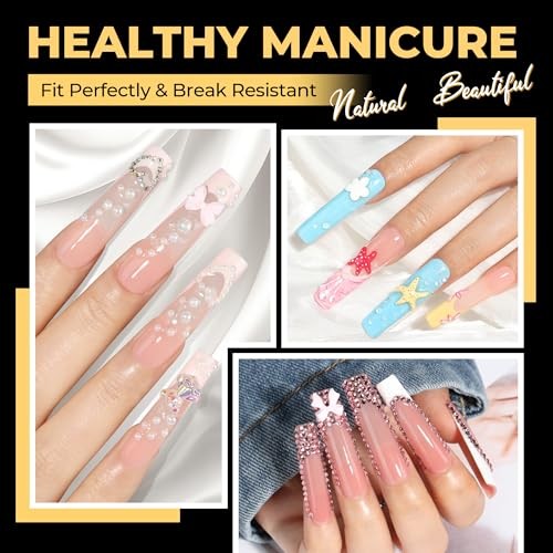 Extra Long Tapered Square Nail Tips, Pre-buffed 240Pcs Extra Long Square