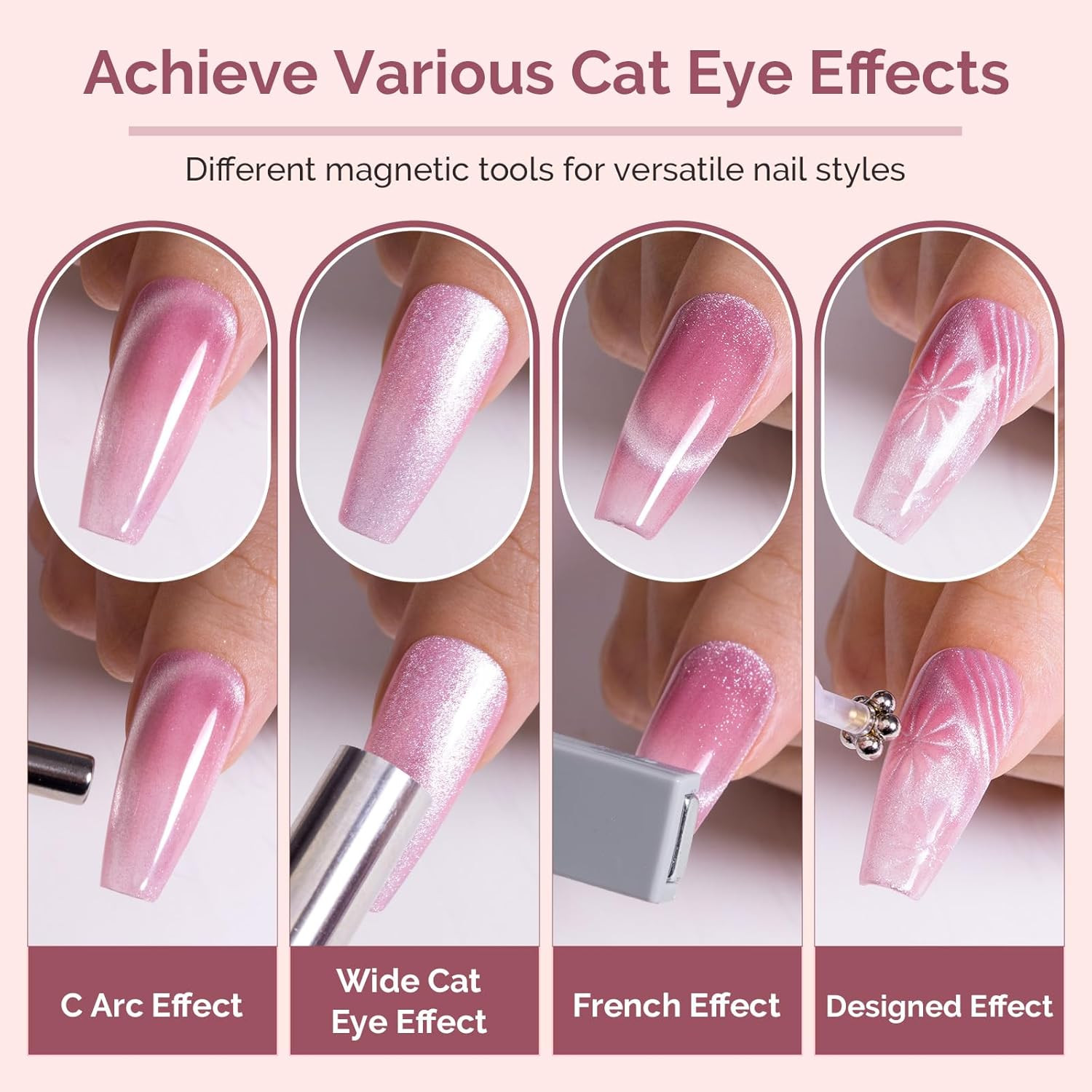 Nail Magnet Set 12PCS, Cat Eye Gel Nail Polish Magnets, Square round Double Ende