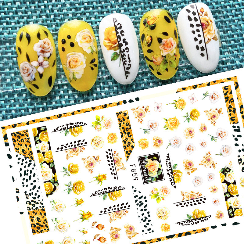 Rose Flower Leopard Nail Sticker Lace Daisy Leaf Bird Butterfly Grid Nail Decal