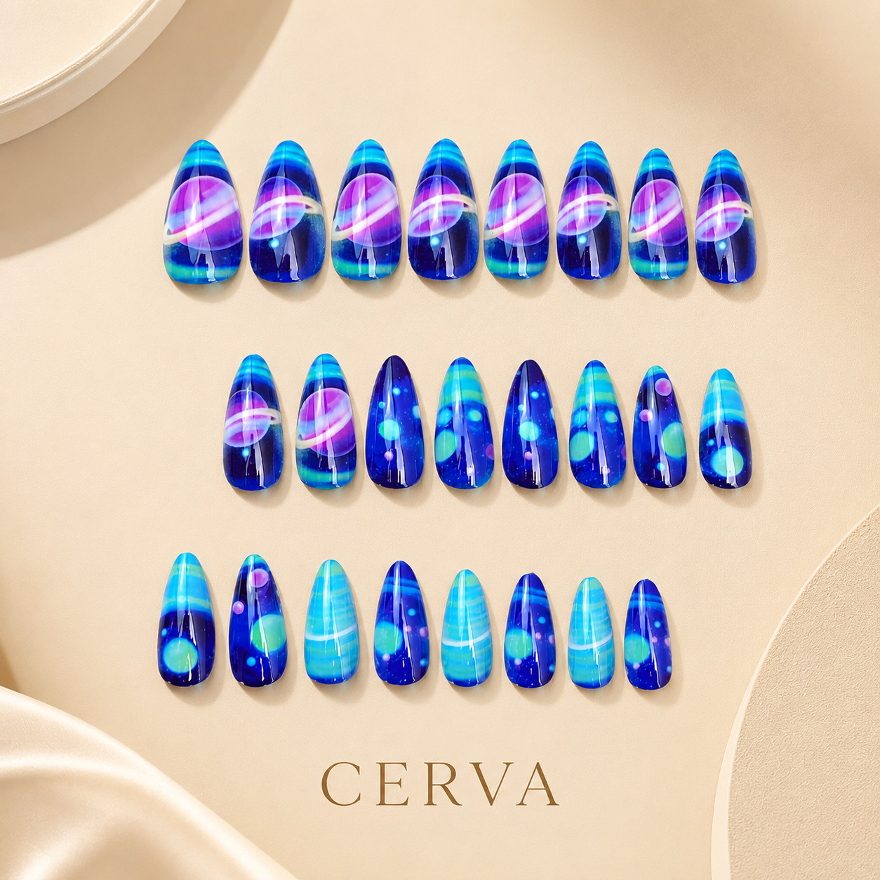 Handmade Galaxy Press On Nails Glow In The Dark Space Planet Design Reusable Gel