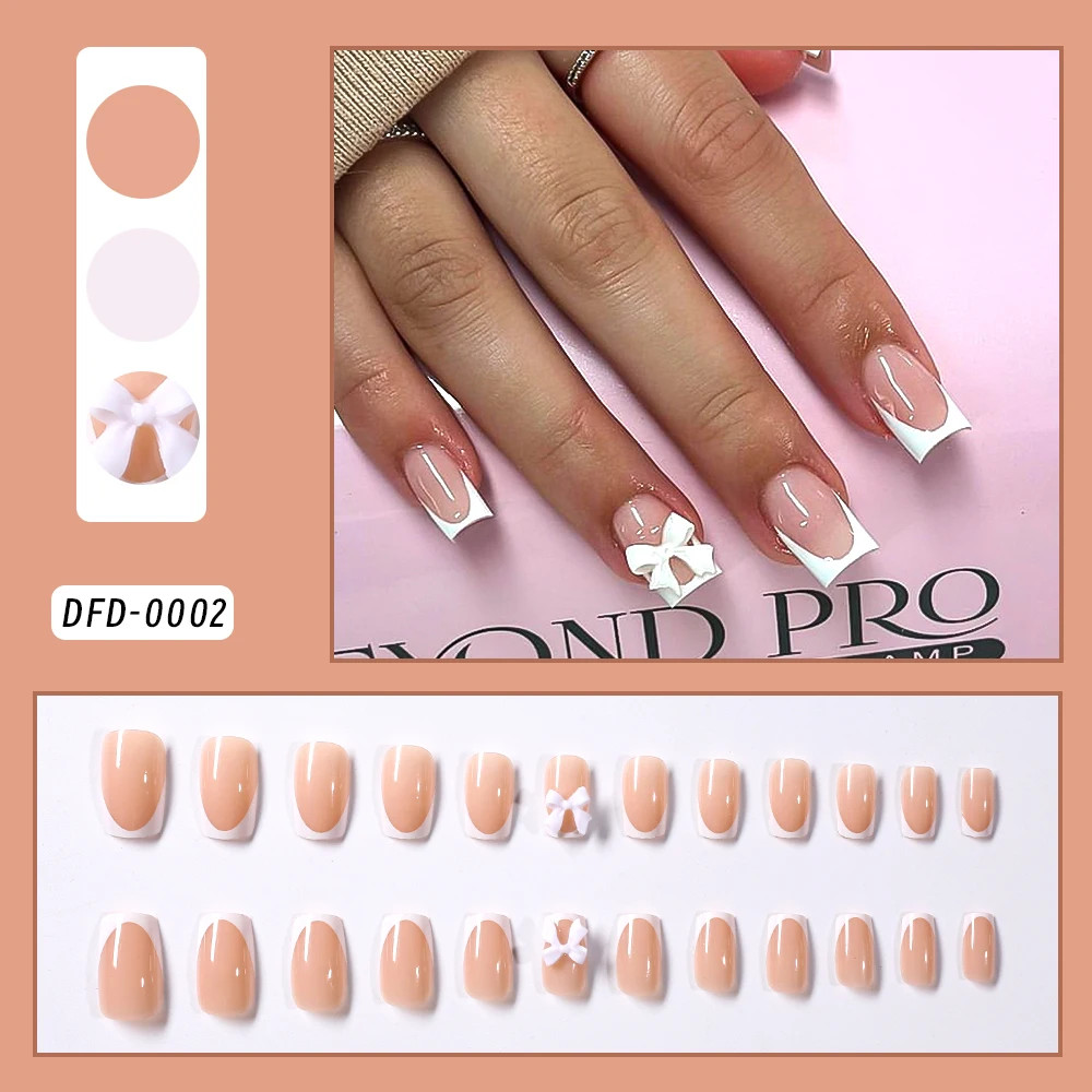 French Glitter Short Square Coffin Press on Nails Full Cover Acrylic Fake