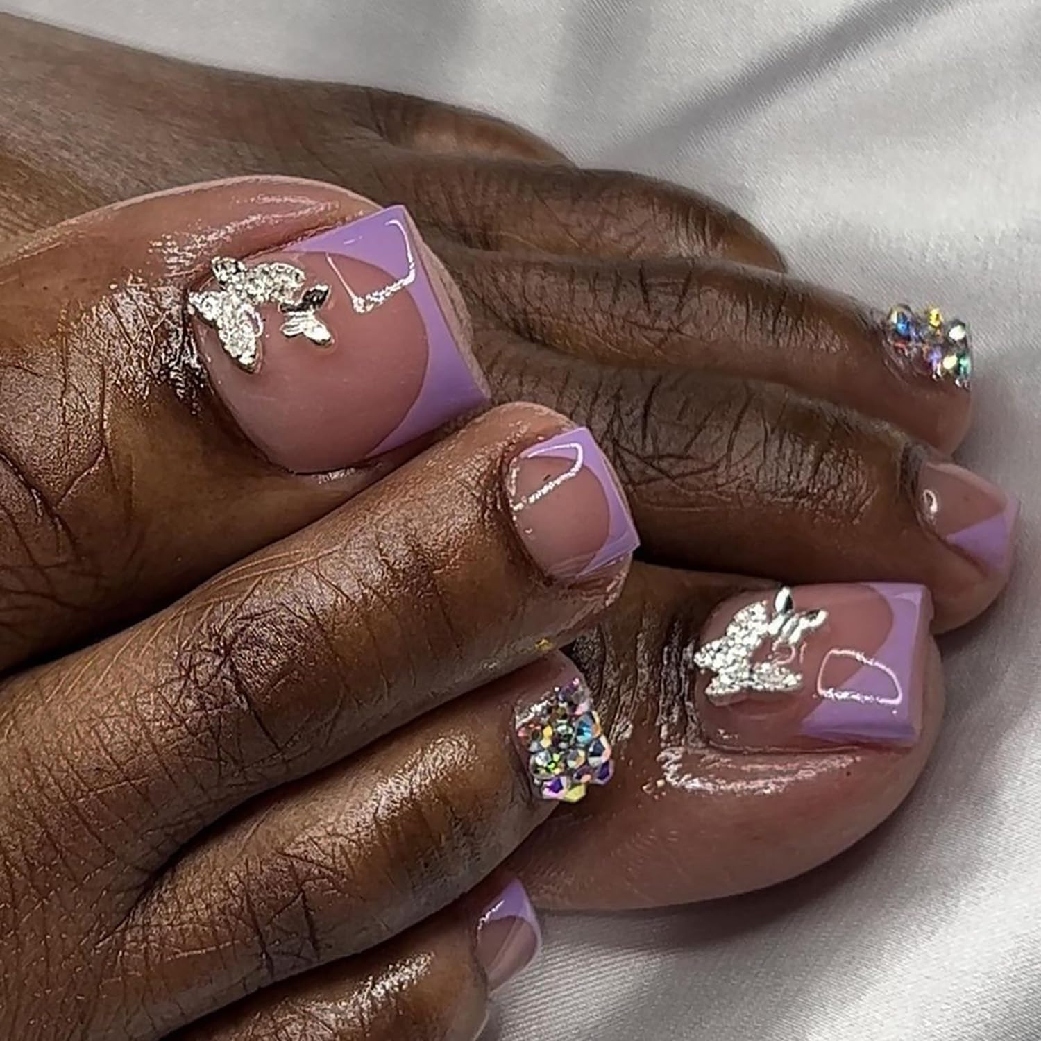 Press on Toenails with Designs Acrylic Fake Nails for Toe Artificial False Nails