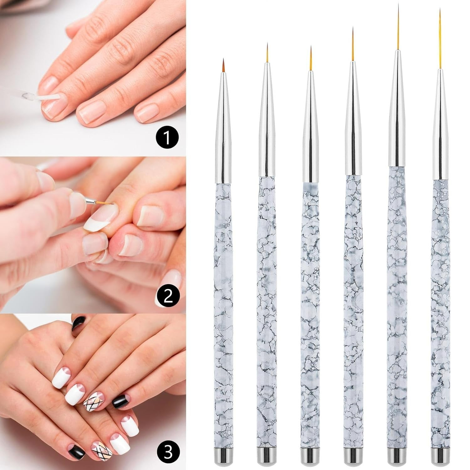 6 Pcs Nail Art Liner Brushes, UV Gel Painting Acrylic Nail Brushes Striping B…