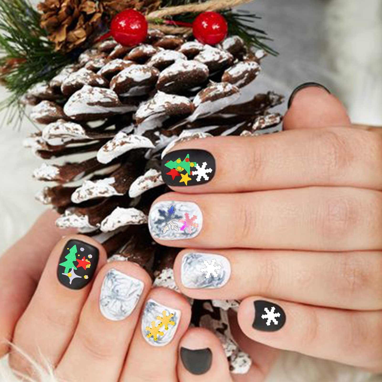 12 Boxes Snowflake Nail Glitter Holographic Christmas Nail Sequins Glitter La…