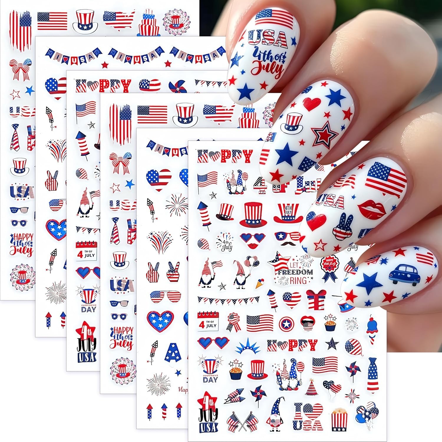 6 Sheets Happy 4th of July Nail Stickers Independence Day American Flag Nail …