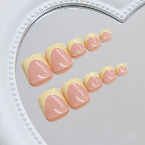 Press on Toenails Yellow Width French Toe Press on Nails Tips Kit Design TF12