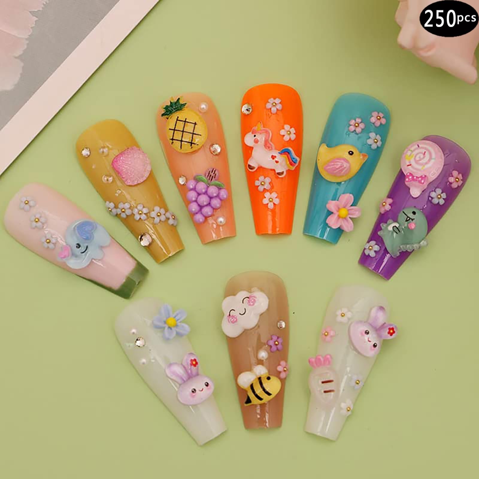 1 Pack 250pcs Cute Sweet 3D Nail Charms Acrylic Nails Art Decorations DIY