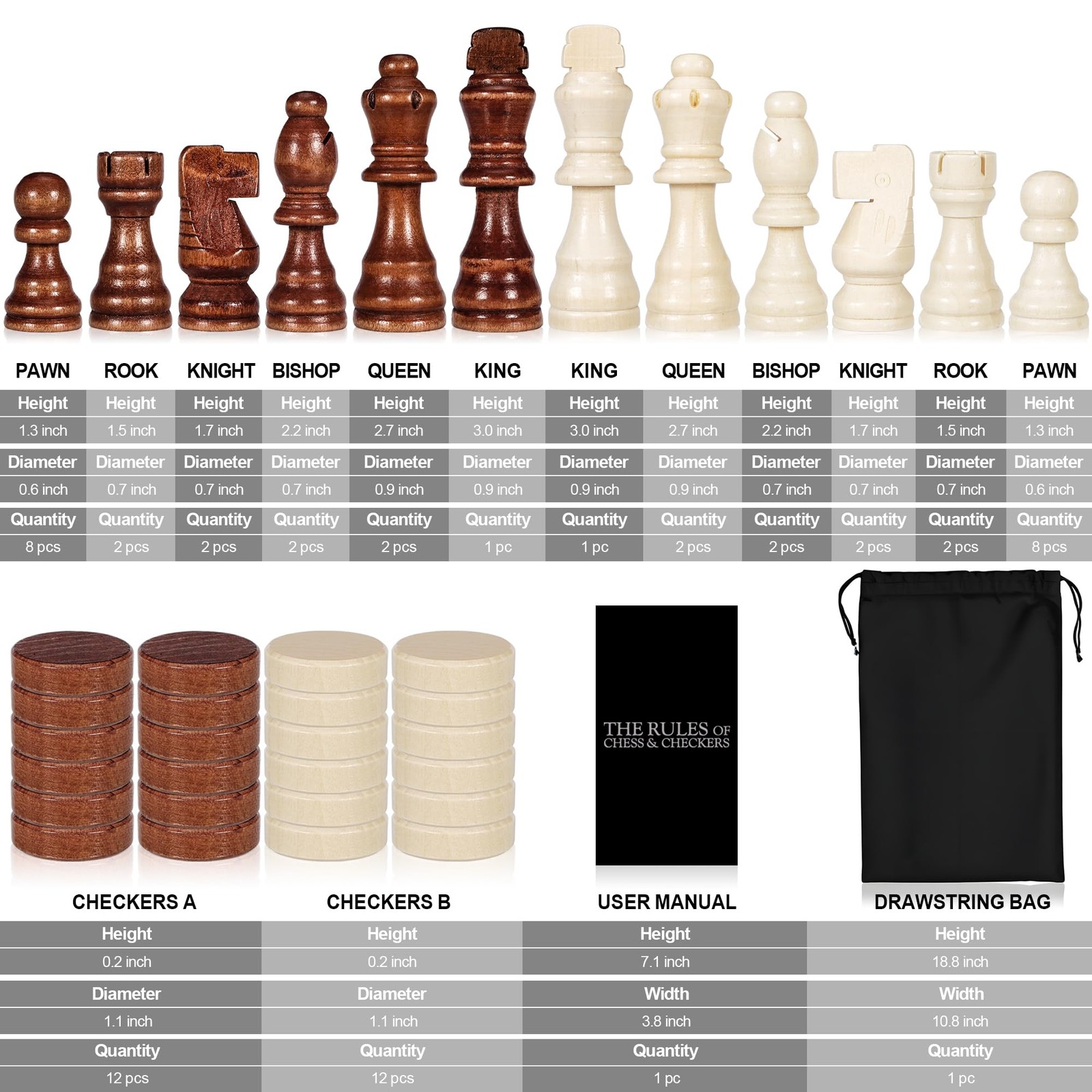 2 in 1 Wooden Chess and Checkers Set – Folding Magnetic Board with…