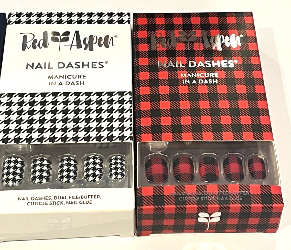 Lot of 4 Red Aspen Nail Dashes Assorted Patterns & Designs Houndstooth and More