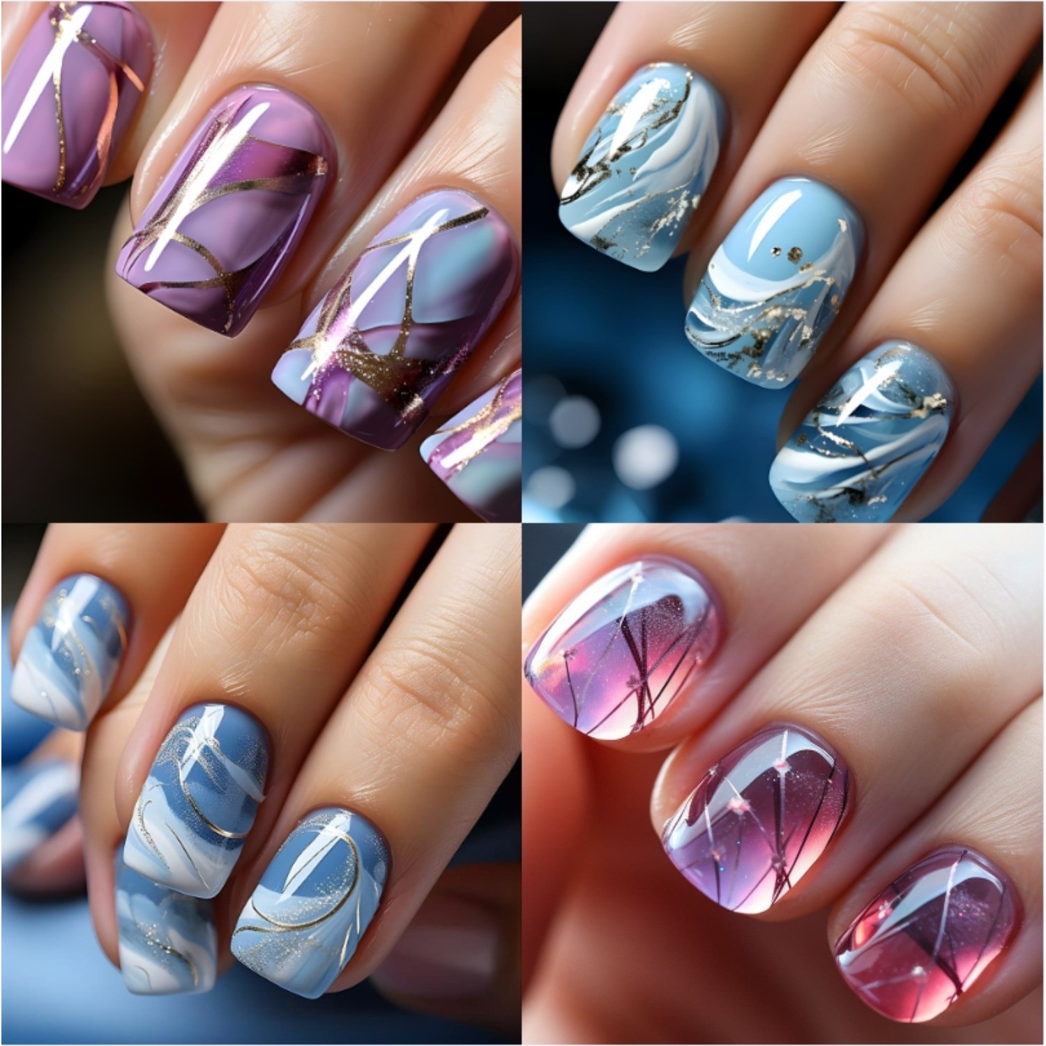 96pcs Chic Marble Press On Nails Gold Line Accent Ready-to-Wear Wearable Nails