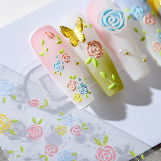 5D Multicolor Rose Nail Art Stickers, Blue Flowers Nail Stickers(118)