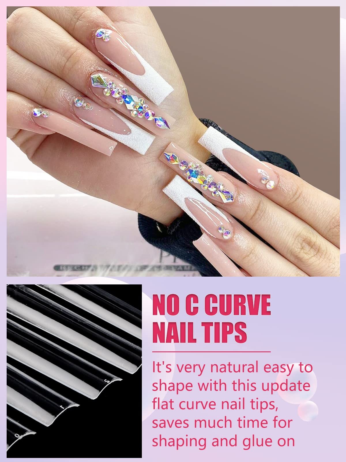 504PCS No C Curve Clear Nail Tips Acrylic 3XL Extra Long Flat Tapered Square