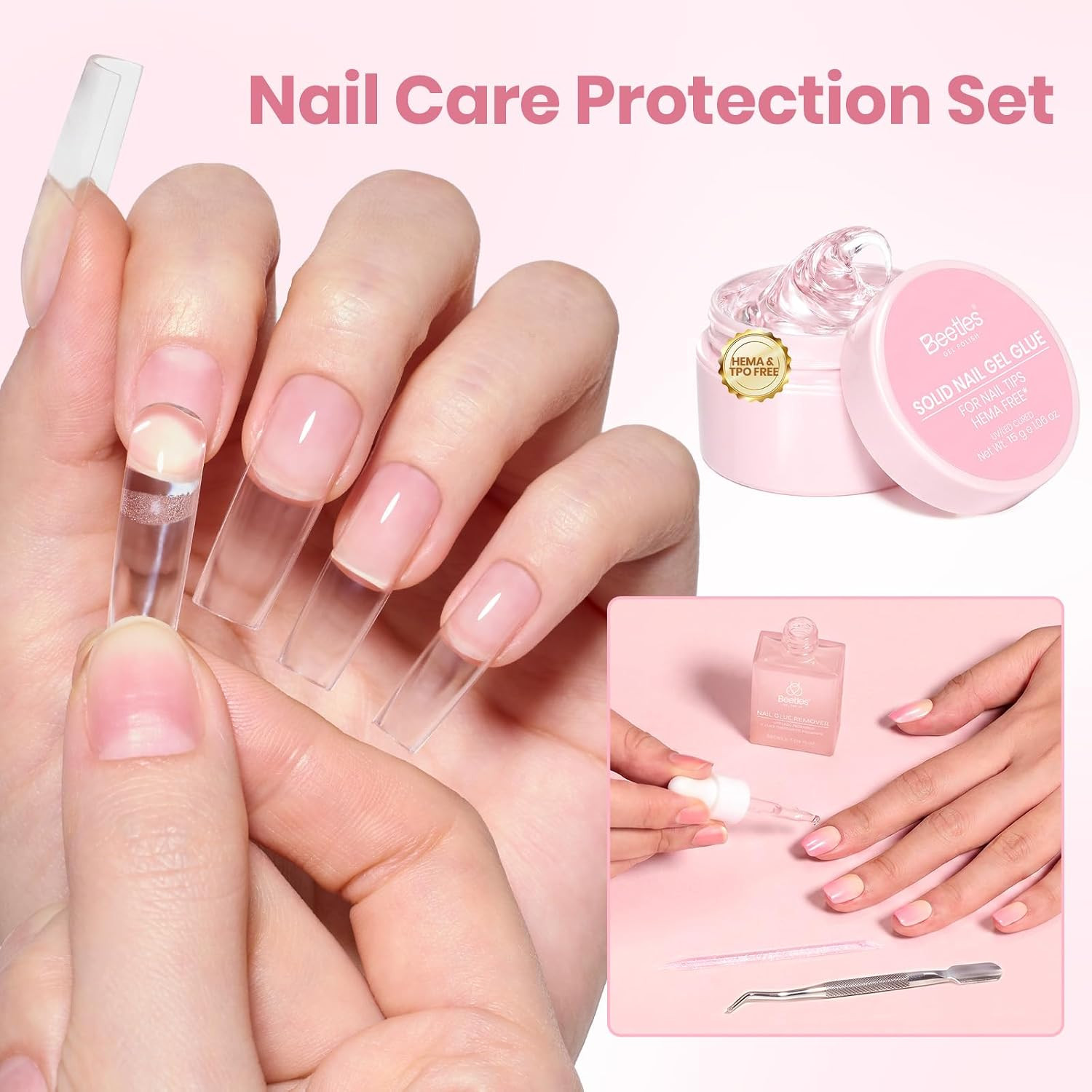 Solid Nail Glue Gel & Remover Kit for Nail Tips | Hema-Free & Tpo-Free Formula,