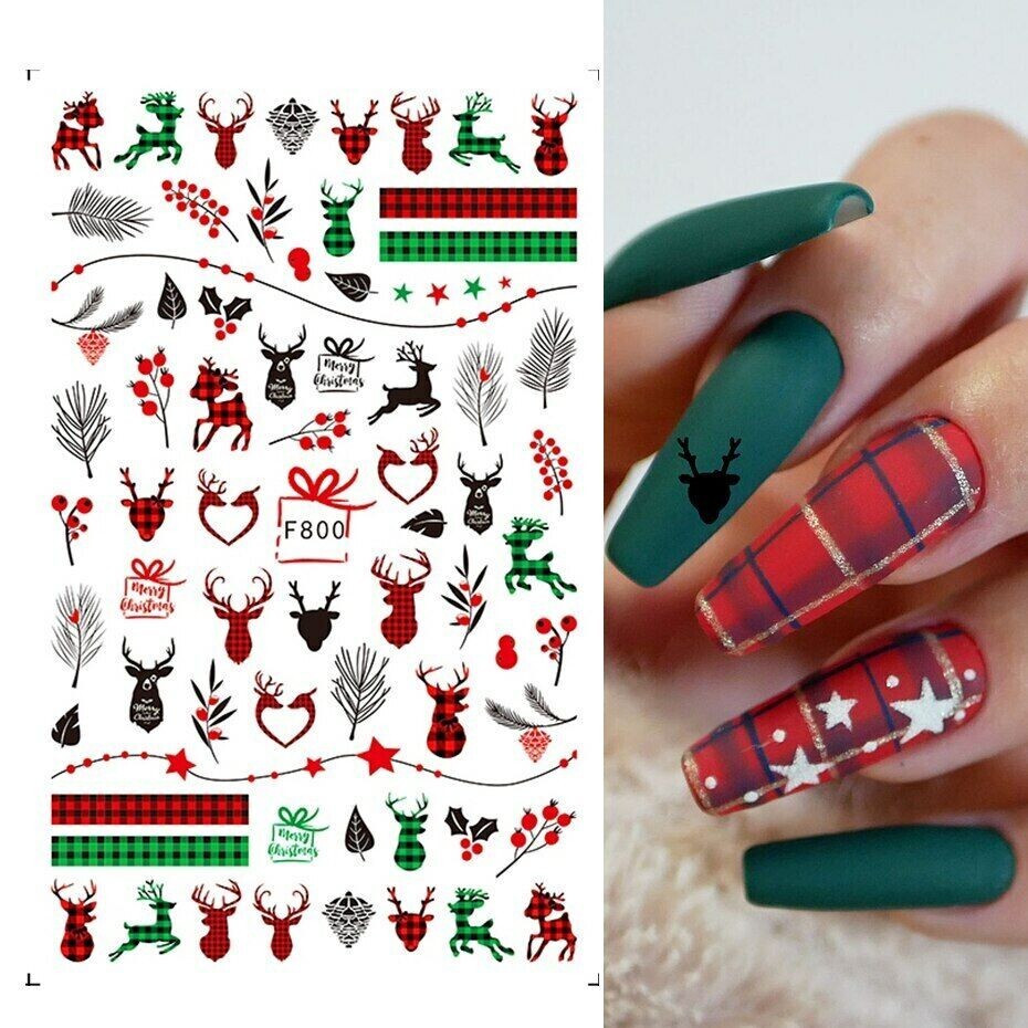 Nail Art Sticker Decal Christmas Mistletoe Reindeer Berries Holly Fern F800 NH13