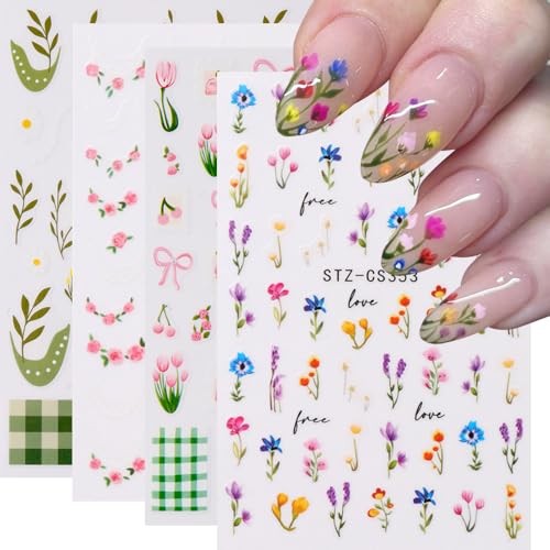 Flower Nail Stickers for Nail Art, Flowers Nail Decals 3D Self-Adhesive Style7