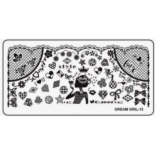 Dream Girl 13 Stamping Nail Art Image Plate Design Rectangle XL Stencil metal