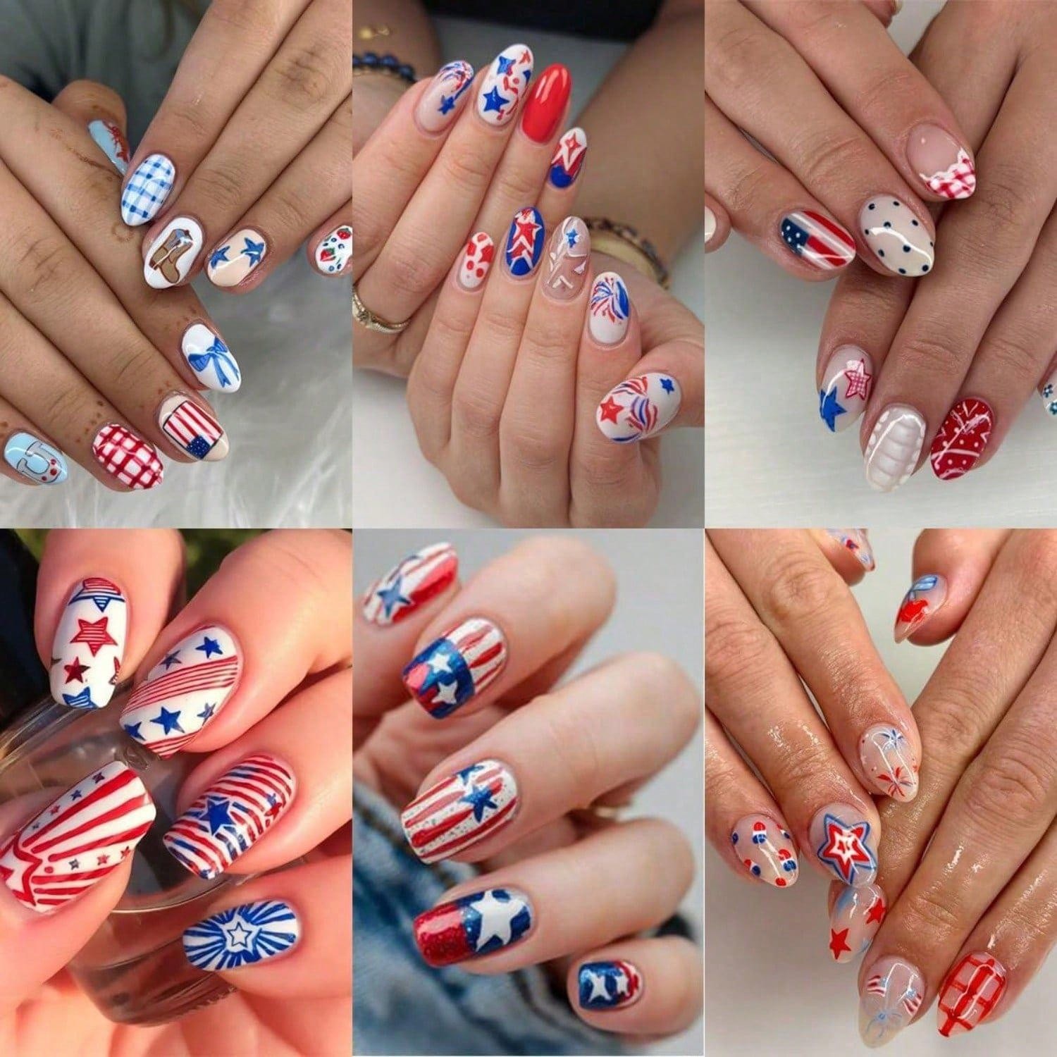 6 Sheets 4th of July Nail Art Stickers 3D Decals Red Blue White American Flags