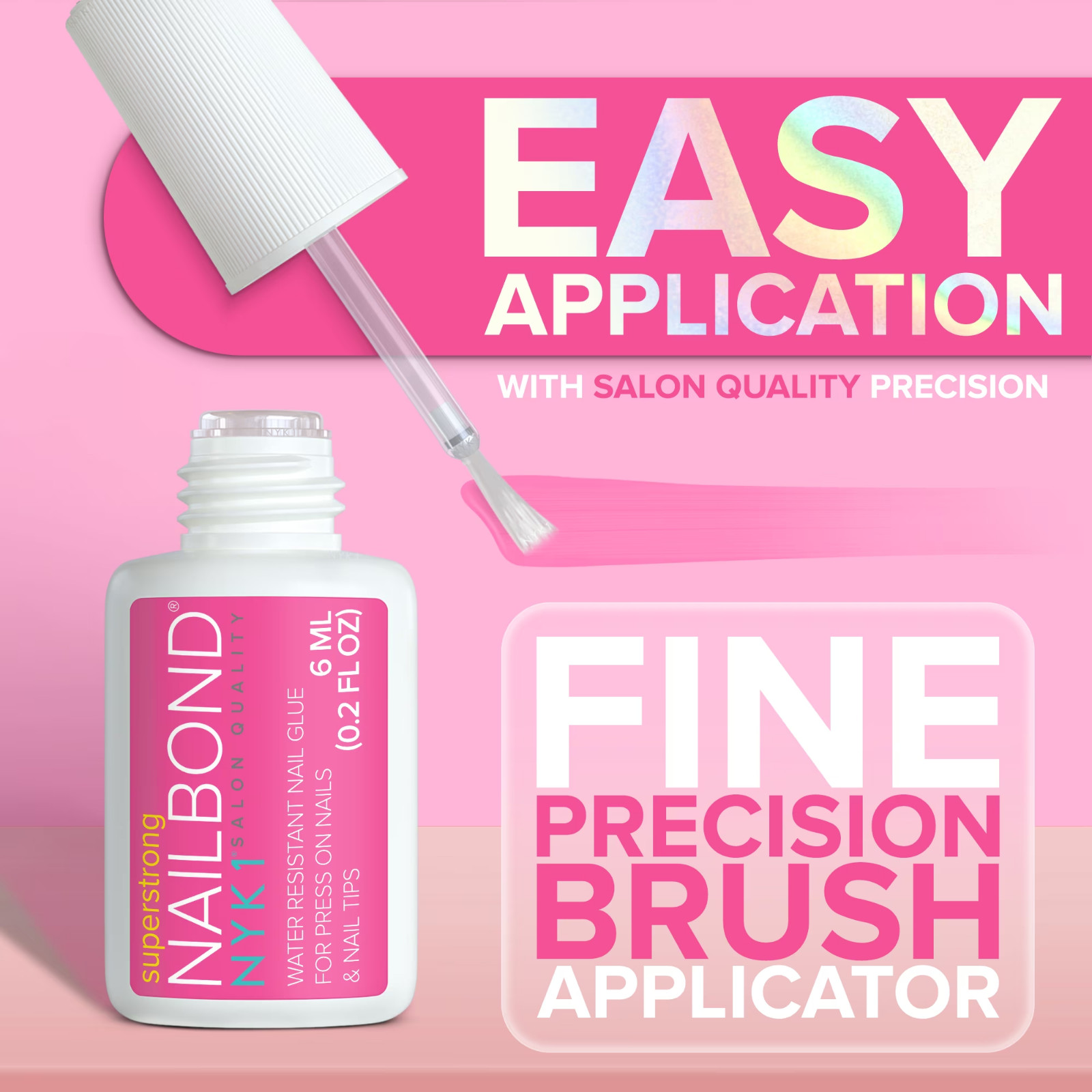 NYK1 NailBond Super Strong Brush On Nail Glue for Press On Nails 6ml 0.2 oz