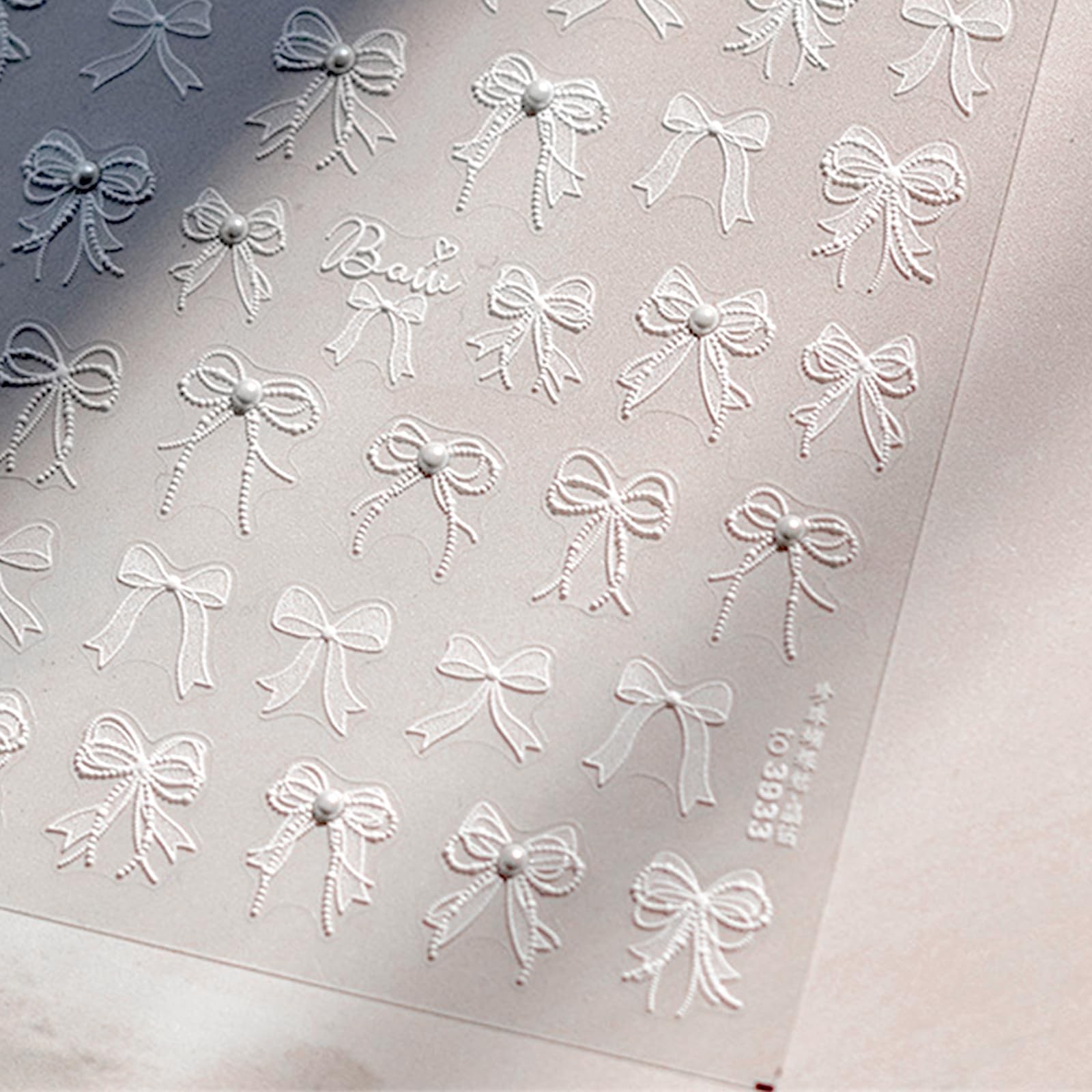 1 Sheets 5D Embossed White Lace Bow Nail Art Stickers Decals -Adhesive White …