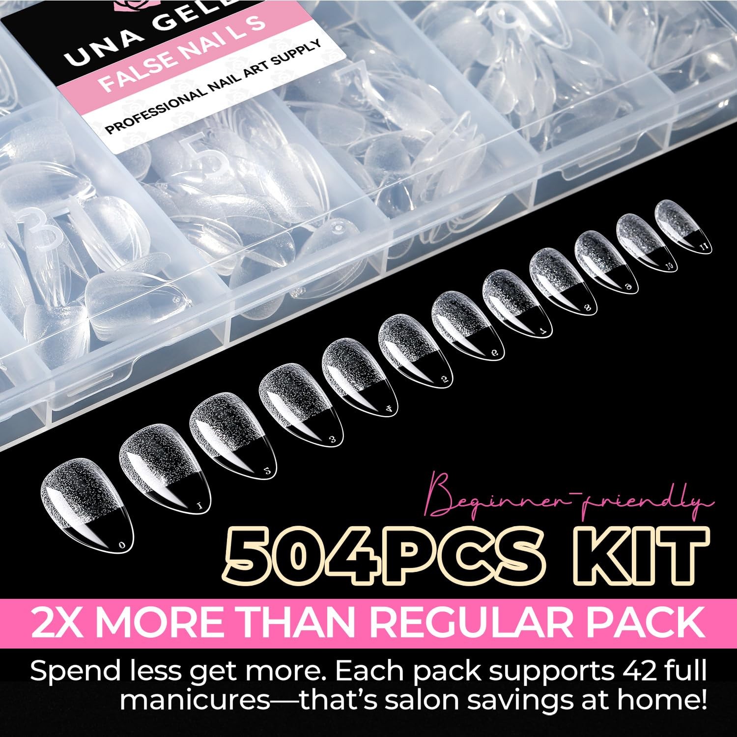 UNA GELLA Short Almond Nail Tips: 504PCS (Pack of 504), Clear