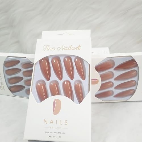 Coquette 24 Pcs Long Fake Nails – Stiletto Manicure Art with Glossy Design H