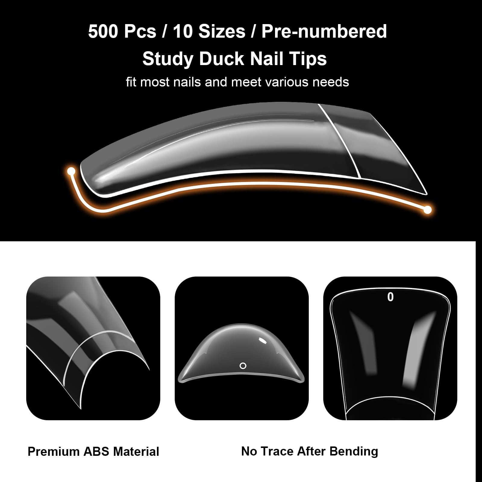 ASONRL 500Pcs 500 Piece Assortment, Short Clear Duck Nail Tips 500Pcs/Box