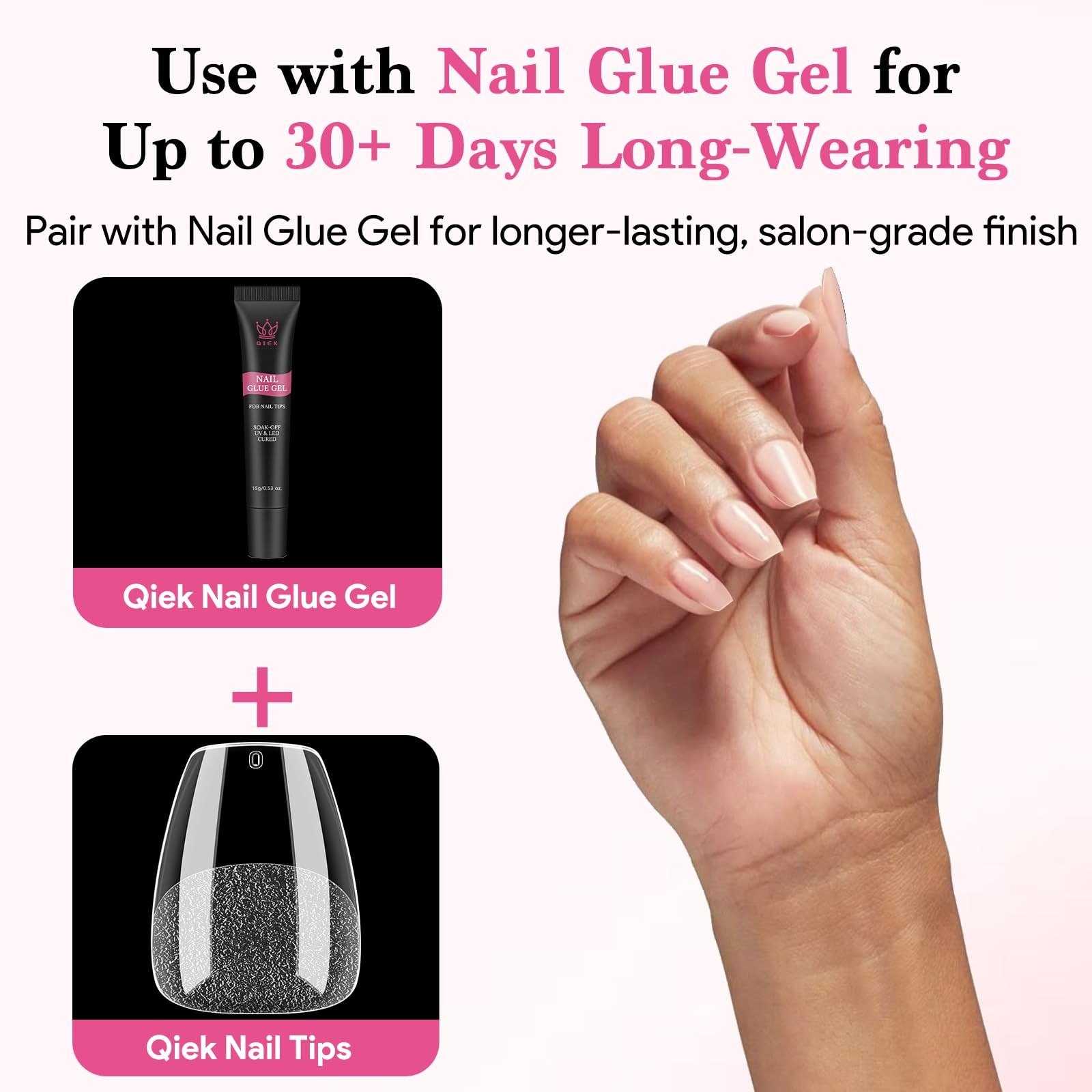 Qiek Medium Coffin Fake Nail Tips, 15 Sizes 240 PCS Clear Half Matte Press On…