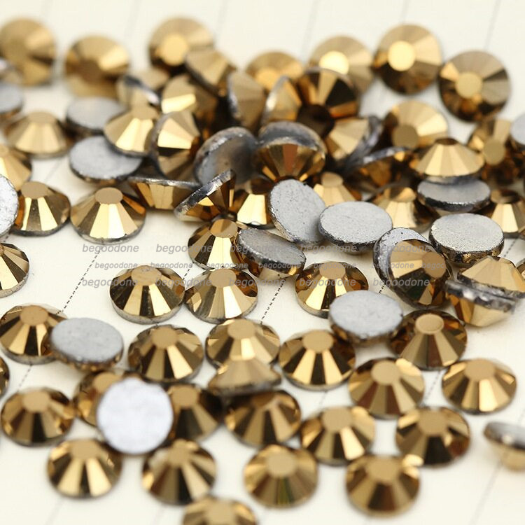 1440pcs Flat Back Gold Nail Art Decorations Crystal Glass Rhinestone SS3-SS20
