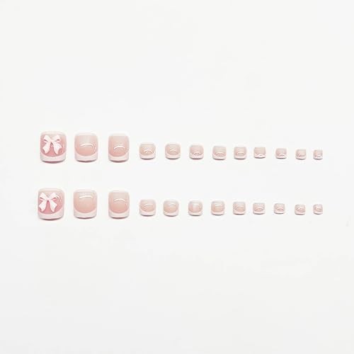 24 Pcs White French Press on Toenails-DZPGUONIZ Nude Press French Fake Nails-15