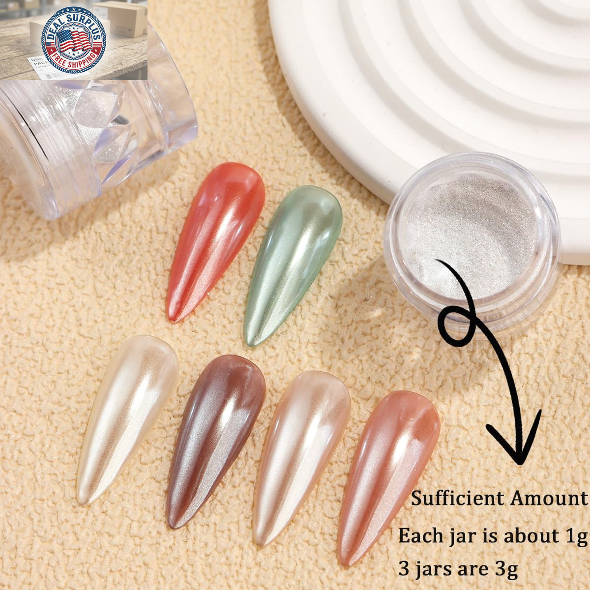 3Pcs Moonlight White Pearl Chrome Nail Powder, Super Glossy Clear Mirror Effect