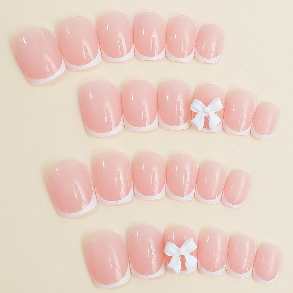 Chic 24Pcs Press On Nails in Glossy Nude Pink with White French Tips – Easy Wear