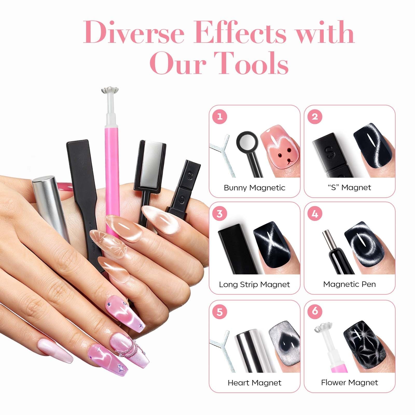 Cat Eye Magnet Nail Art Tools 14PCS Heart French Black Hole DIY Effects