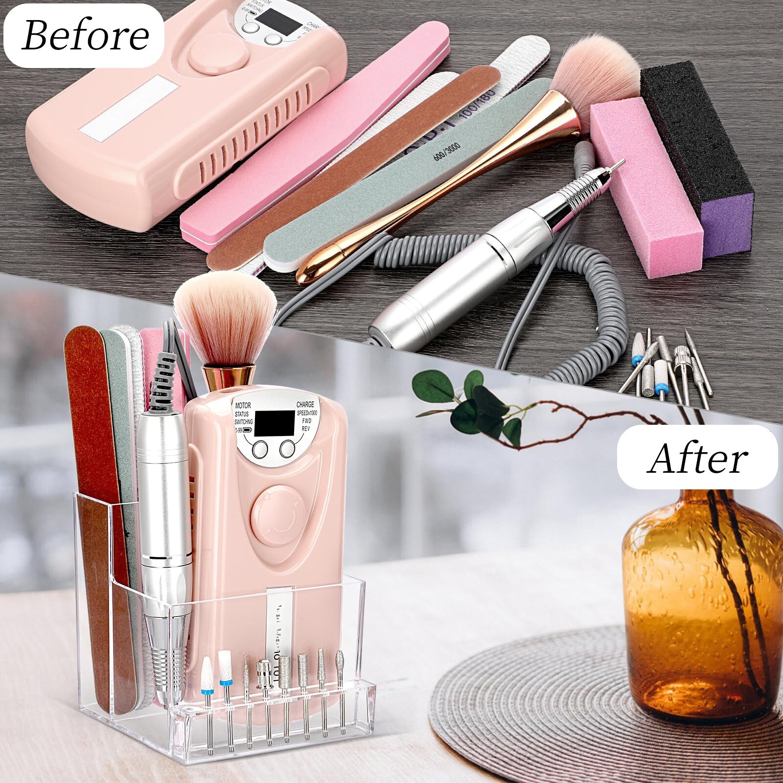 3 Rows Empty Storage Box for Nail Drill Machine Nail Grinding Head Pen Case Hold