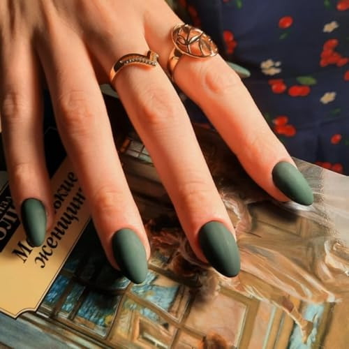 Matte Dark Green Press on Nails Short Oval, Short Fake Nails matte dark green