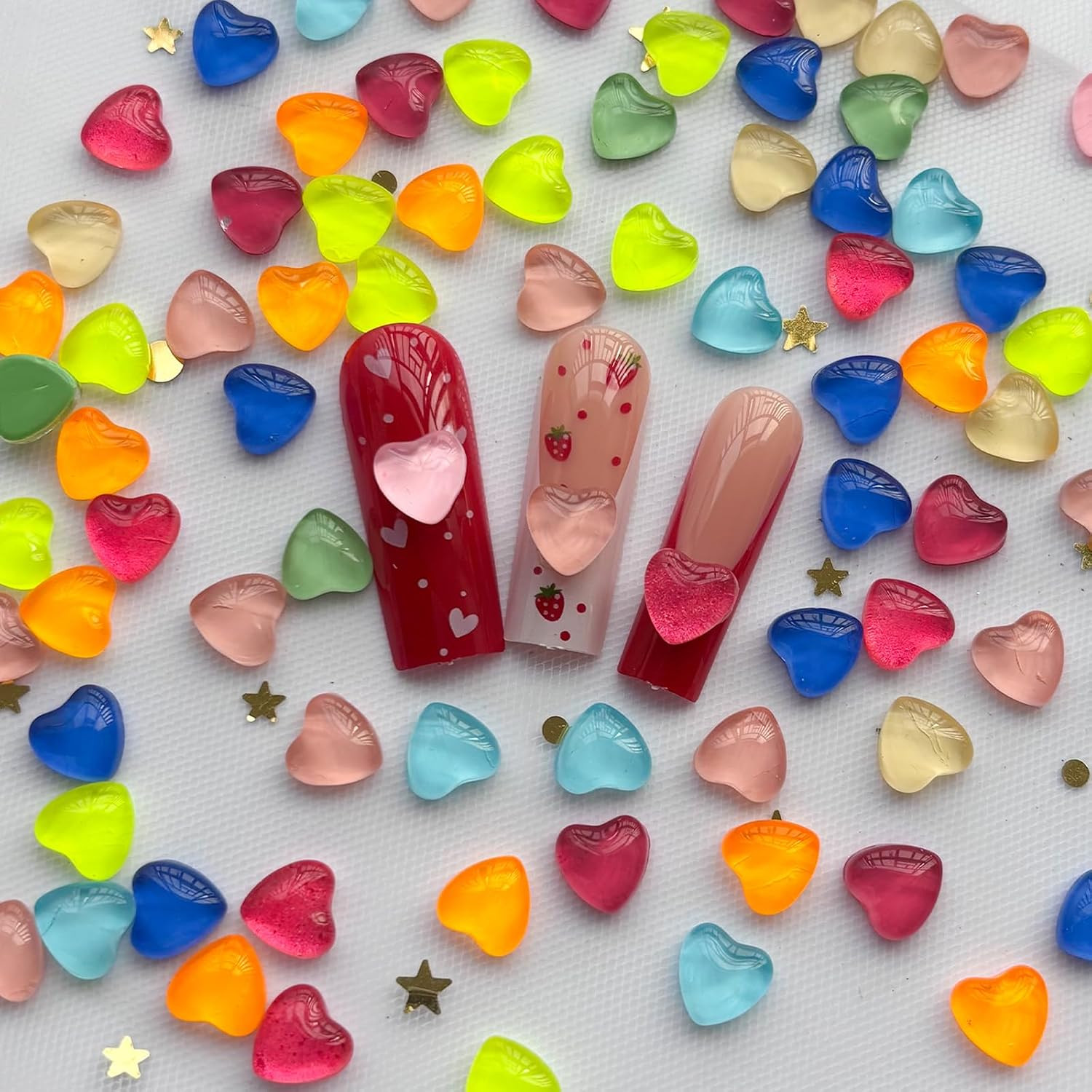 100Pcs Heart Nail Charms Mixed Colors Kawaii Nail Charms 3D Resin Love Hearts Rh