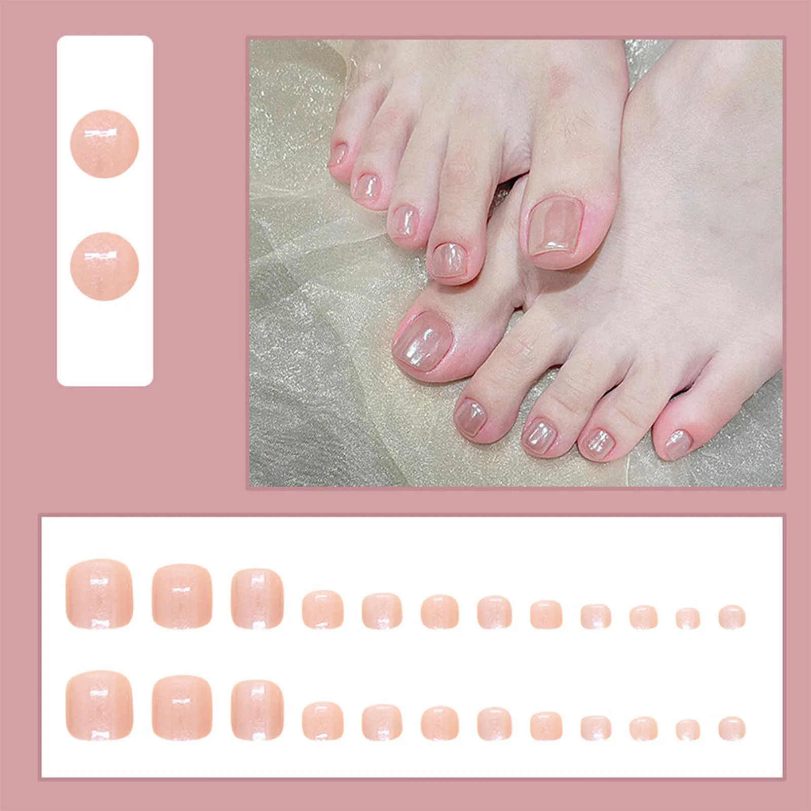 Pink Glossy Press On Toenails Summer Simple Nude Fake Nails