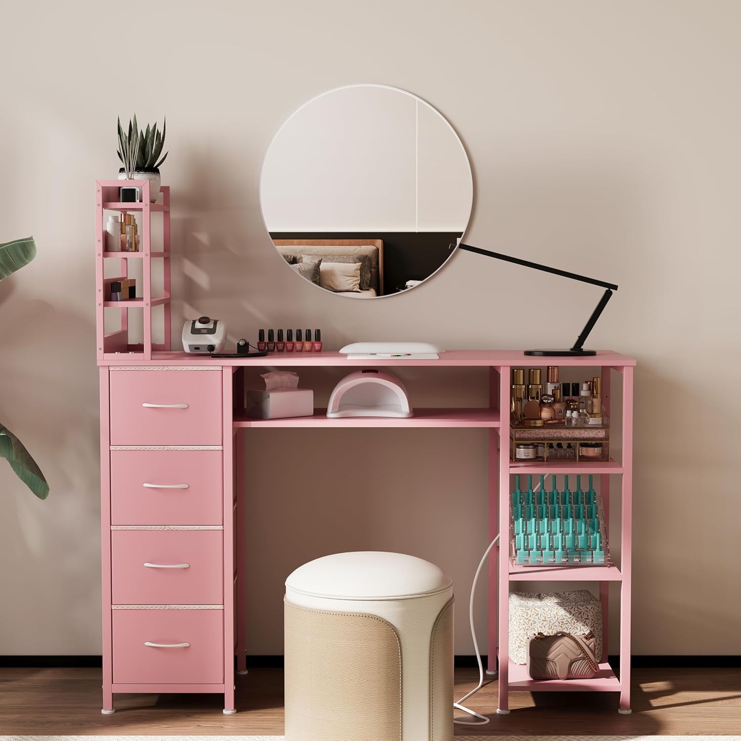 Manicure Table Nail Desk for Nail Tech, Drawers and Power Outlet