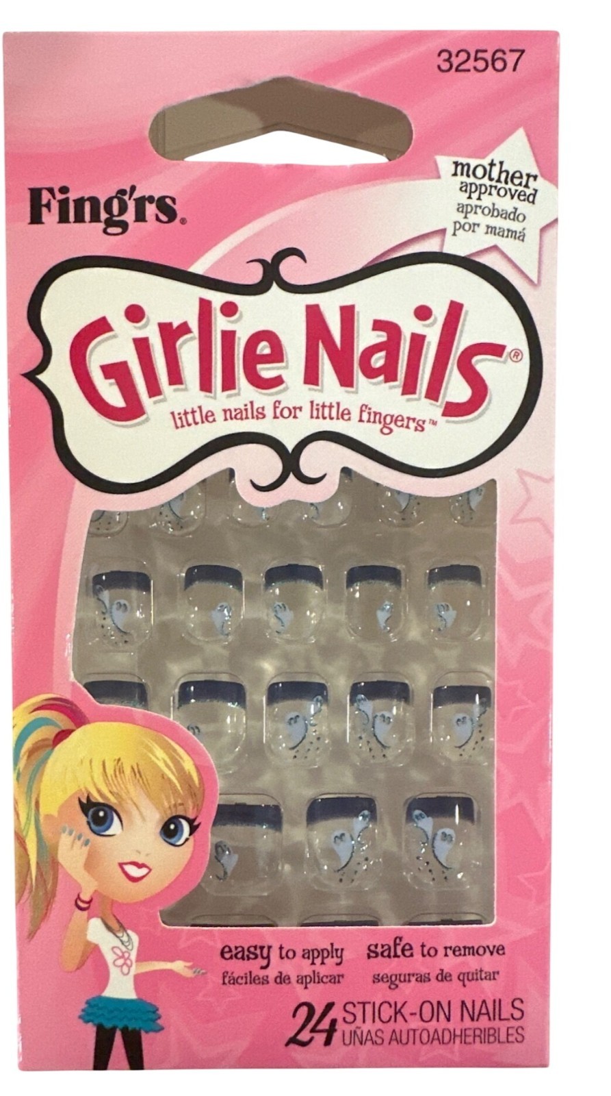 Little Fingr’s GIRLIE NAILS #32567 24 Stick-On Nails GHOSTS Halloween Royal Blue