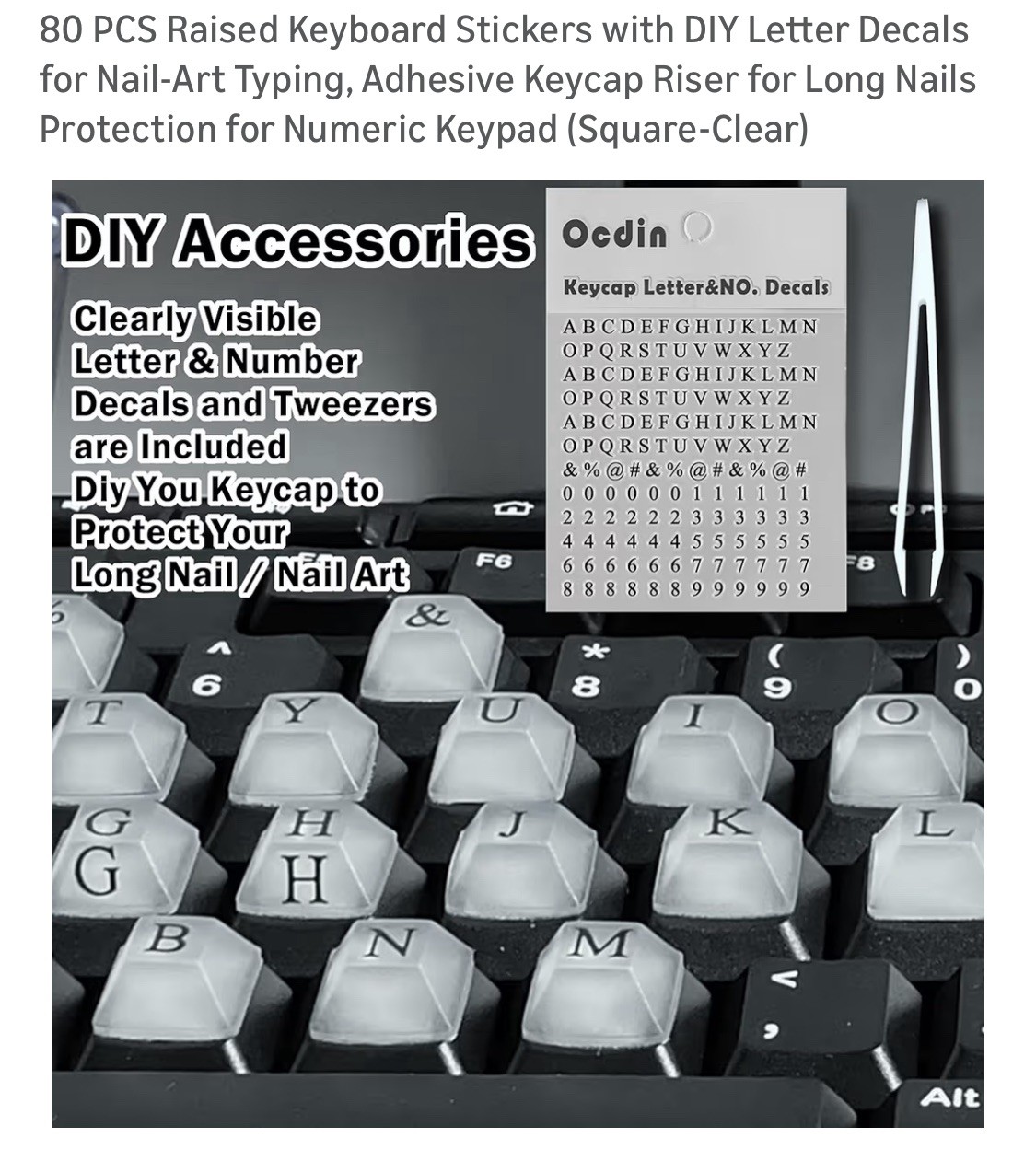 80 PCS Raised Keyboard Stickers with DIY Letter Decals for Nail-A