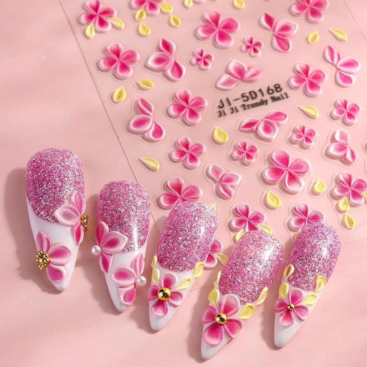 Colorful 5D Floral Nail Art Stickers – Easy Peel & Stick Designs for Spring