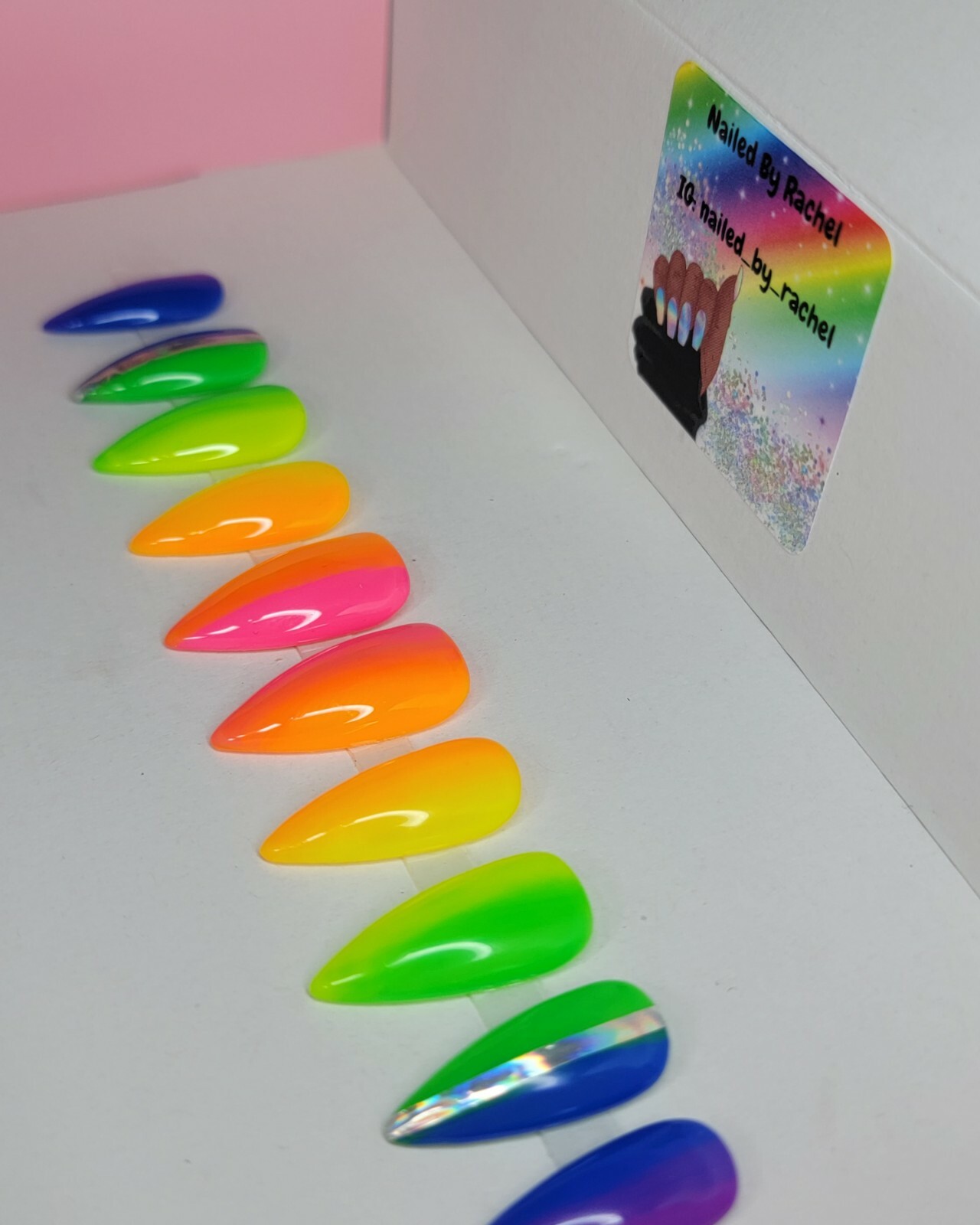 Neon Rainbow ombre nails bling medium stiletto PRESS ON NAILS pride summer nail
