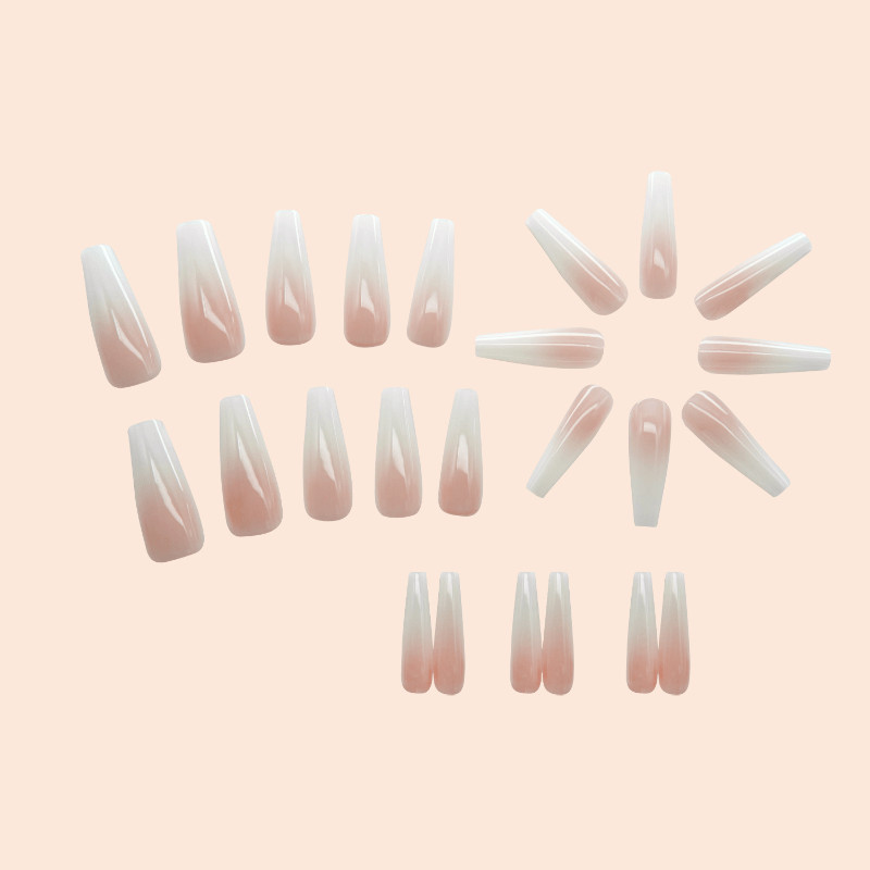 48Pcs-Milky White Nude Gradient Glossy Extra Long Coffin Daily Press on Nails