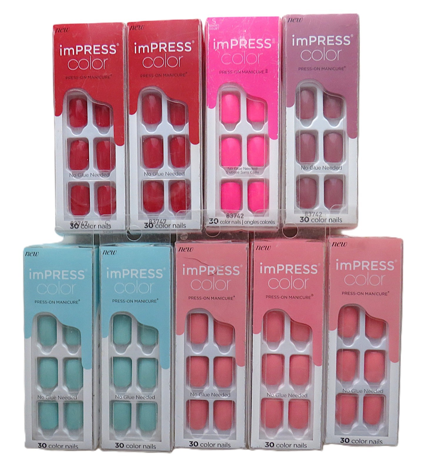 Lot of 9 Boxes Kiss Impress Short Press-On Gel Nails 013 003 008 32X 005