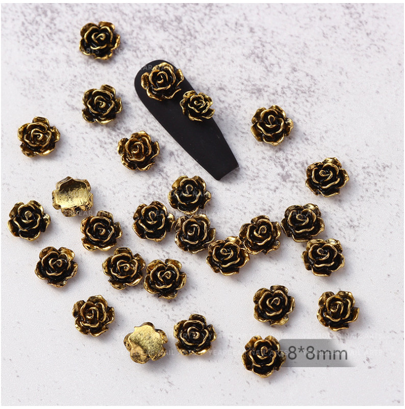 10pcs Silver Gold Rose Alloy Flowers Charms Nail Art Jewelry Décor NH9