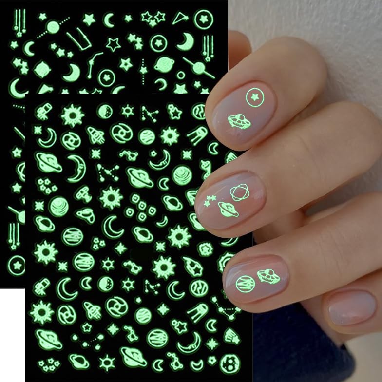 12 Sheets Fluorescence Nail Art Stickers Holographic Butterfly Nail Decals